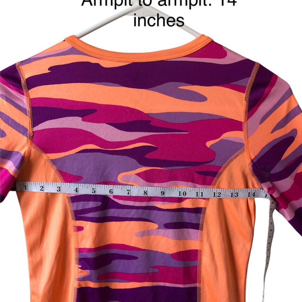 Danskin Now Drimore Girls Semi-Fitted Active Wear Top Orange Camo Size Large - Picture 3 of 8